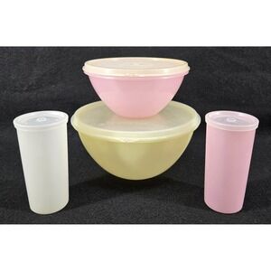 2 Vtg Tupperware Wonderlier Bowls 235, 233 & 2 Small Tumblers 117 Lids Pastel